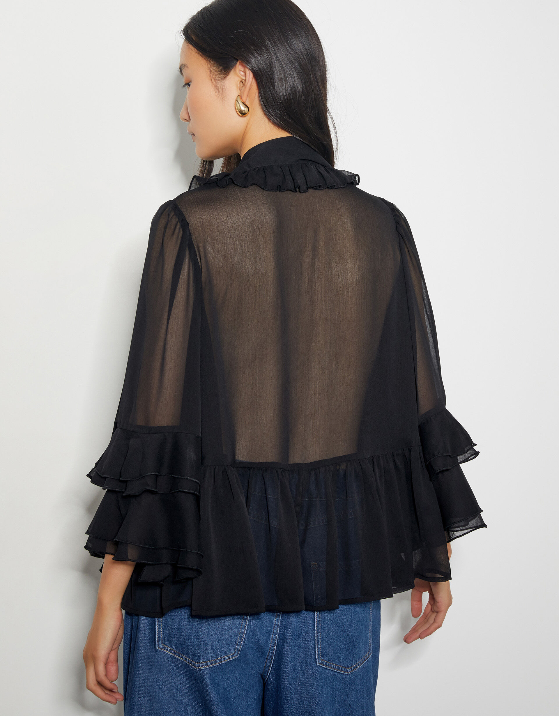 black ruffle blouse