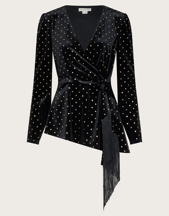 Fable V-Neck Spot Velvet Top, Black (BLACK), large