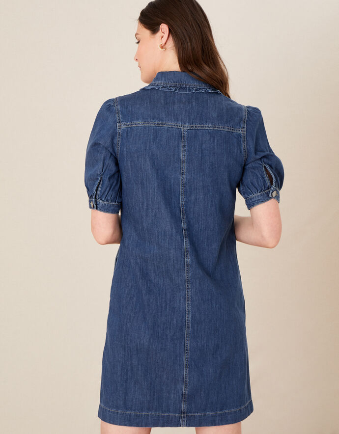 Modern blue print cotton dress stand collar Ruffles Love Dresses main image 1