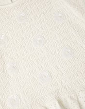 Sequin Broderie Smocked Top, Ivory (IVORY), large
