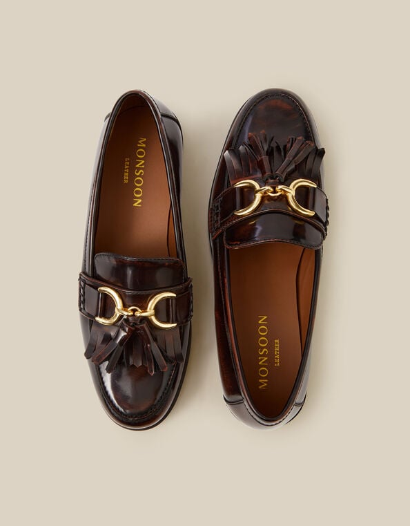 Harley Fringe Patent Loafers, Brown (BROWN), large