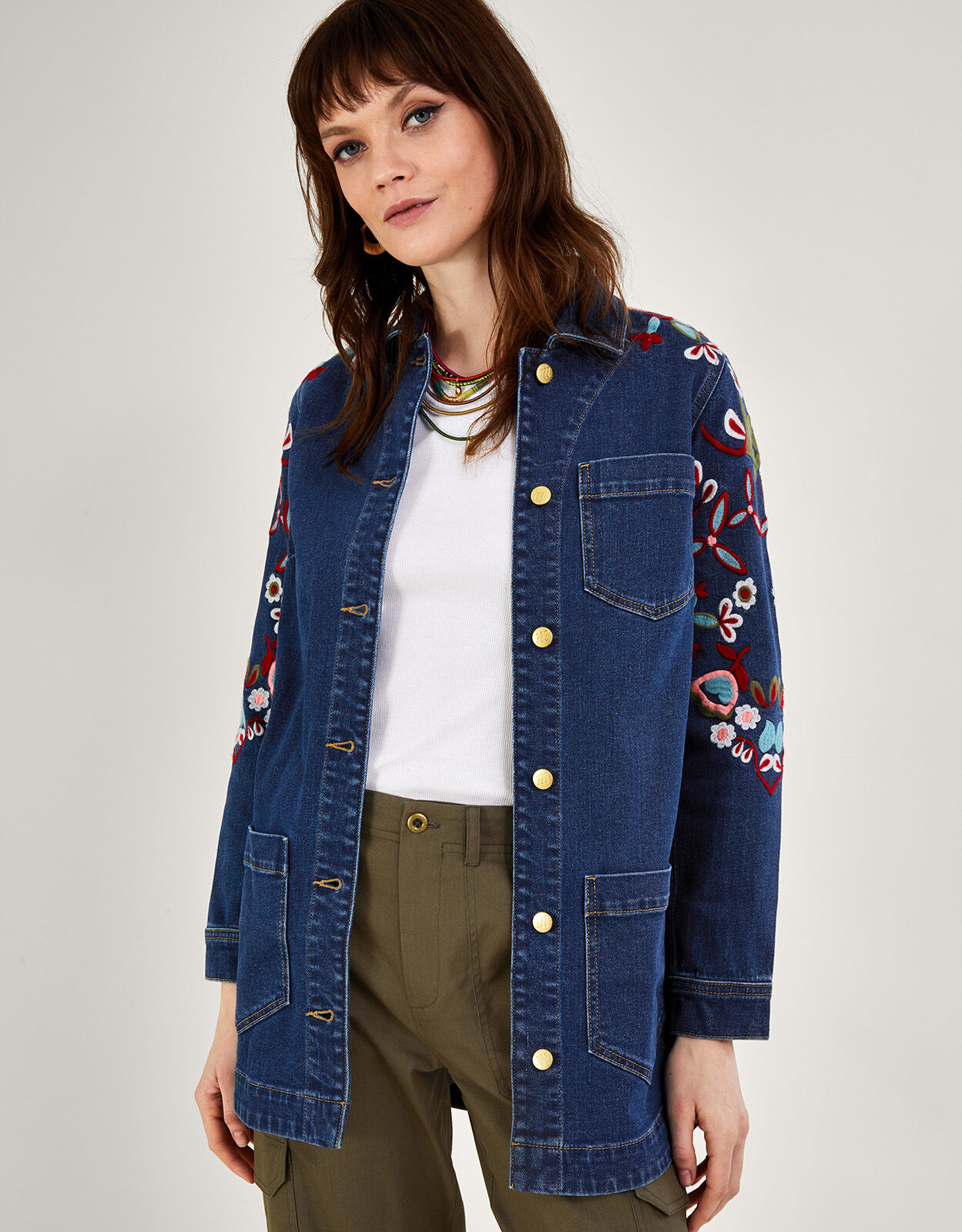 Monsoon red denim jacket store