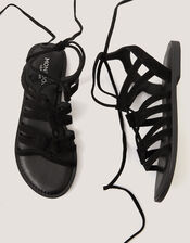 Greta Suede Gladiator Sandals, Black (BLACK), large