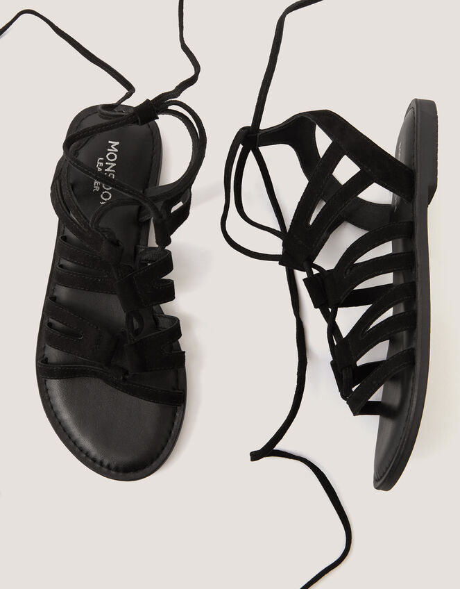 Greta Suede Gladiator Sandals, Black (BLACK), large
