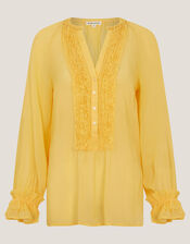 Amelia Frill Long Sleeve Blouse, Yellow (YELLOW), large