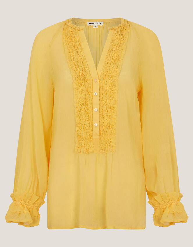 Amelia Frill Long Sleeve Blouse, Yellow (YELLOW), large
