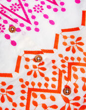 Embroidered Short Sleeve Shirt, White (WHITE), large