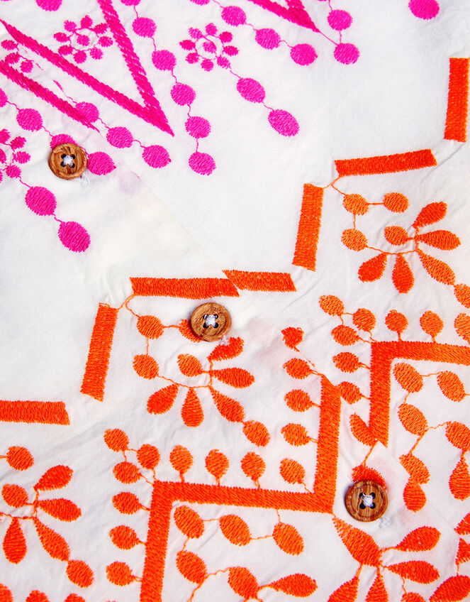 Embroidered Short Sleeve Shirt, White (WHITE), large