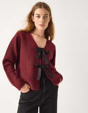 Tina Bow Tie Cardigan, Red (BERRY), large