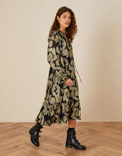 Maya Metallic Jacquard Dress, Black (BLACK), large