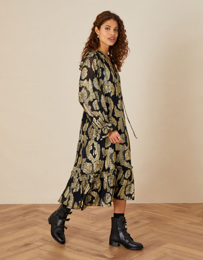 Maya Metallic Jacquard Dress, Black (BLACK), large