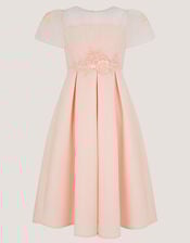 Chiffon Sleeve Floral Embroidered Dress, Pink (PINK), large