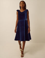 Margot Drape Velvet Party Dress, Blue (NAVY), large