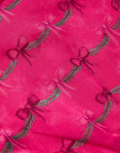Christmas Scene Bow Puff Sleeve Dress , Pink (PINK), large