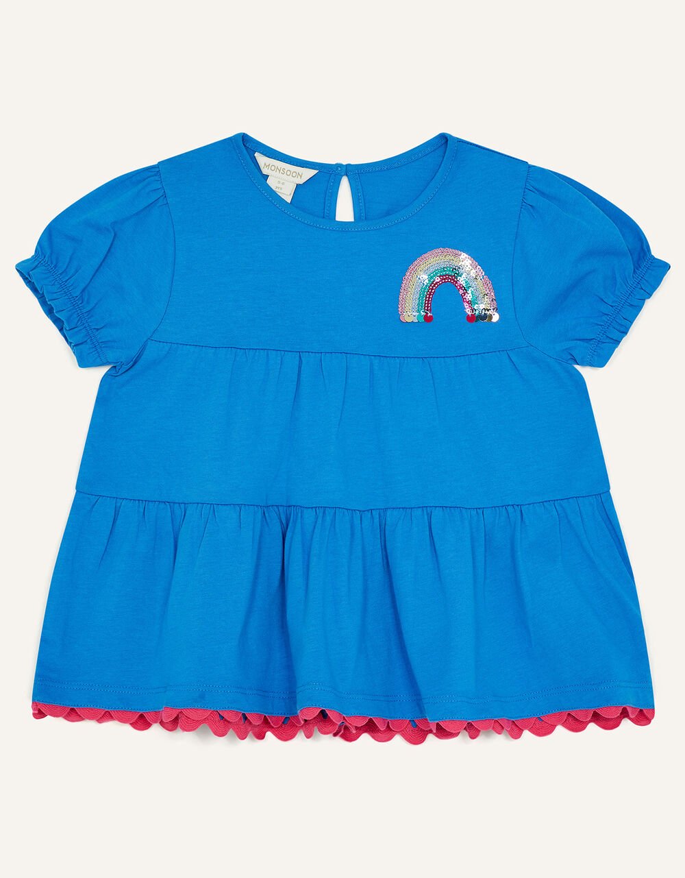 Children Girls 3-12yrs | Tiered Rainbow Detail Short Sleeve T-Shirt Blue - BN55403