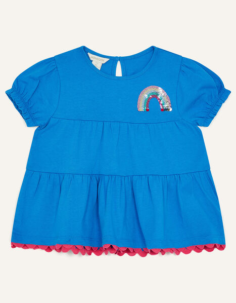 Tiered Rainbow Detail Short Sleeve T-Shirt Blue, Blue (BLUE), large