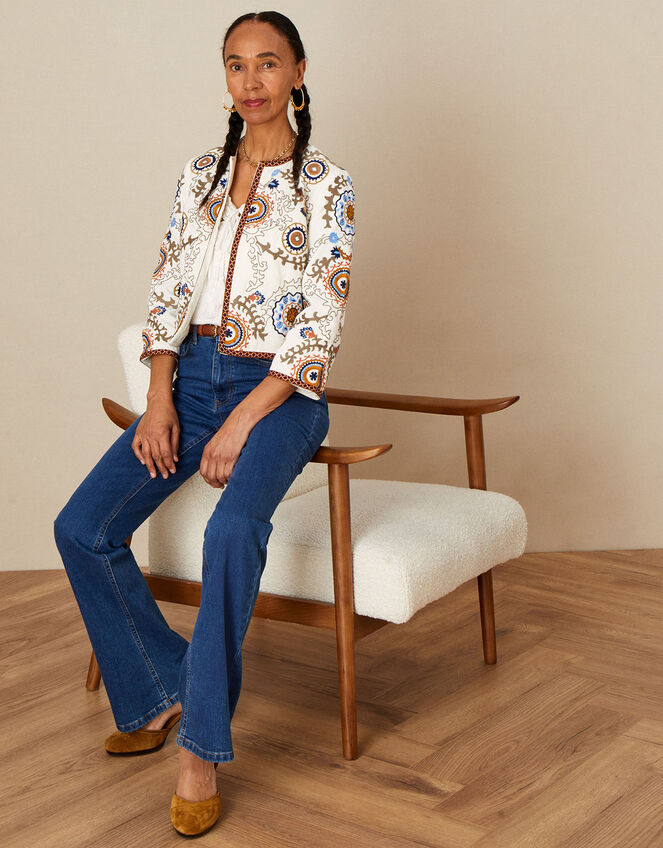 Embroidered Circle Jacket, Ivory (IVORY), large