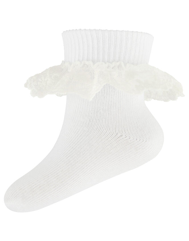 Baby Mini Flower Lace Ankle Socks, White (WHITE), large