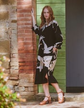 One Hundred Stars Stork Print Midi Dress, Black (BLACK), large