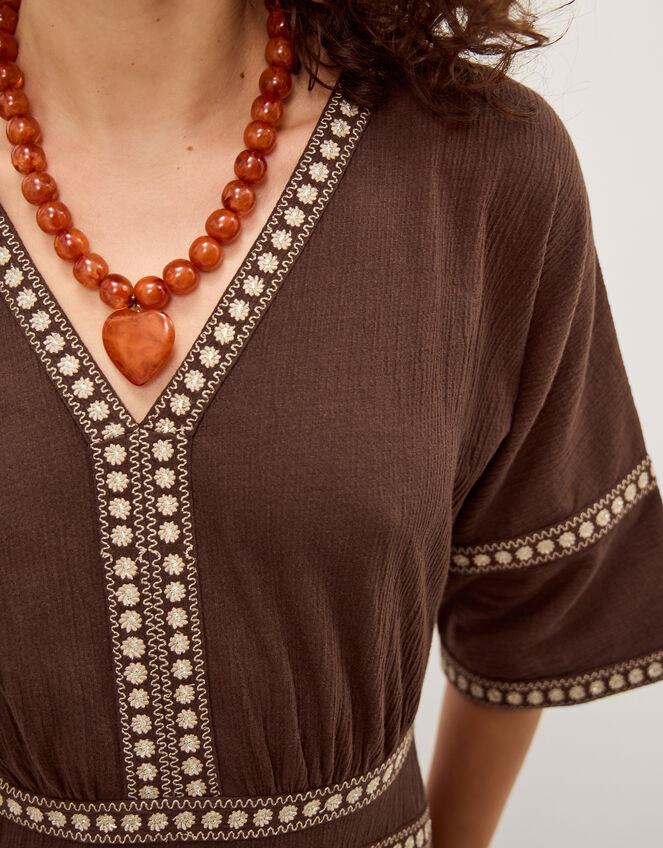 Taryn Embroidered Jersey Jumpsuit Brown