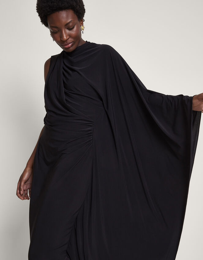 Drew Drape Midi Dress, Black (BLACK), large