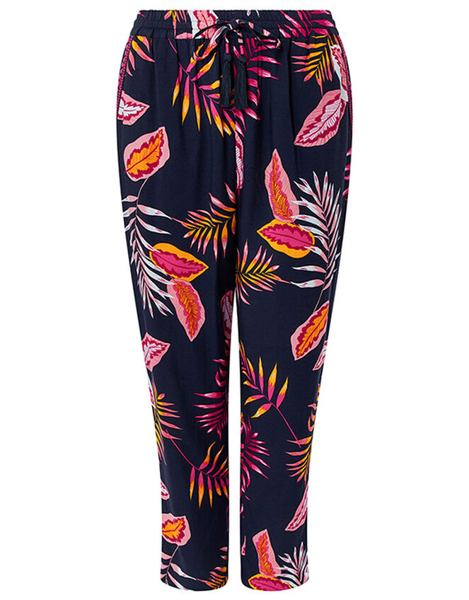 Luma Palm Print Trousers in LENZING™ ECOVERO™, Blue (NAVY), large