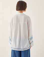 Cora Leaf Embroidered Shirt, White (WHITE), large