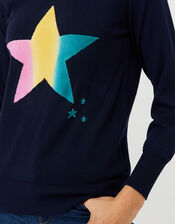Nina Ombre Star Knit Jumper with Recycled Polyester, Blue (NAVY), large