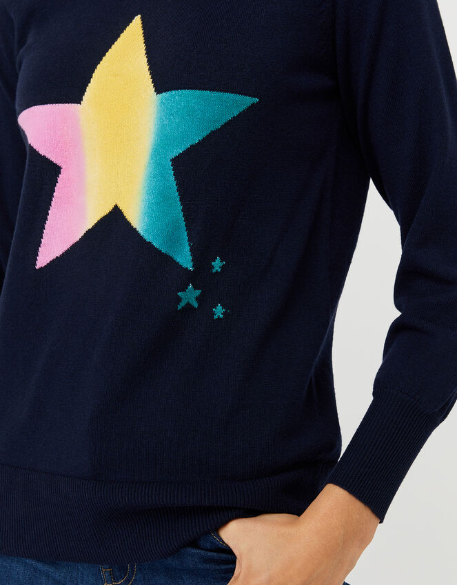 Nina Ombre Star Knit Jumper with Recycled Polyester, Blue (NAVY), large