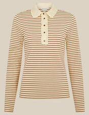 Stacy Stripe Jersey Polo Top, Cream (CREAM), large