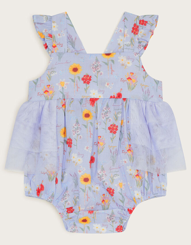 Newborn Floral Mesh Romper, Blue (BLUE), large