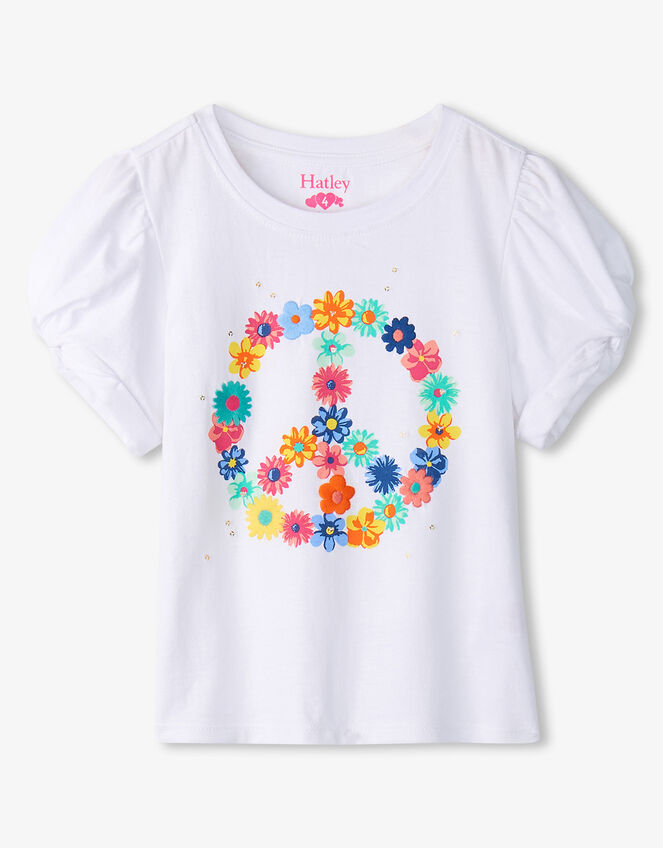 Hatley Peace Twist Sleeve Tee, White (WHITE), large