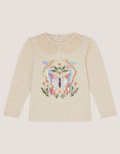 Sequin Butterfly Long Sleeve Top, Ivory (IVORY), large