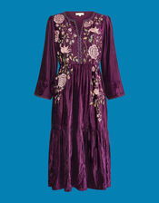 East Katlin Floral Embroidered Velvet Dress, Red (BERRY), large