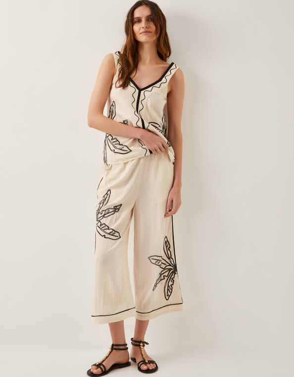 Hope Leaf Embroidered Culottes, Natural (NATURAL), large