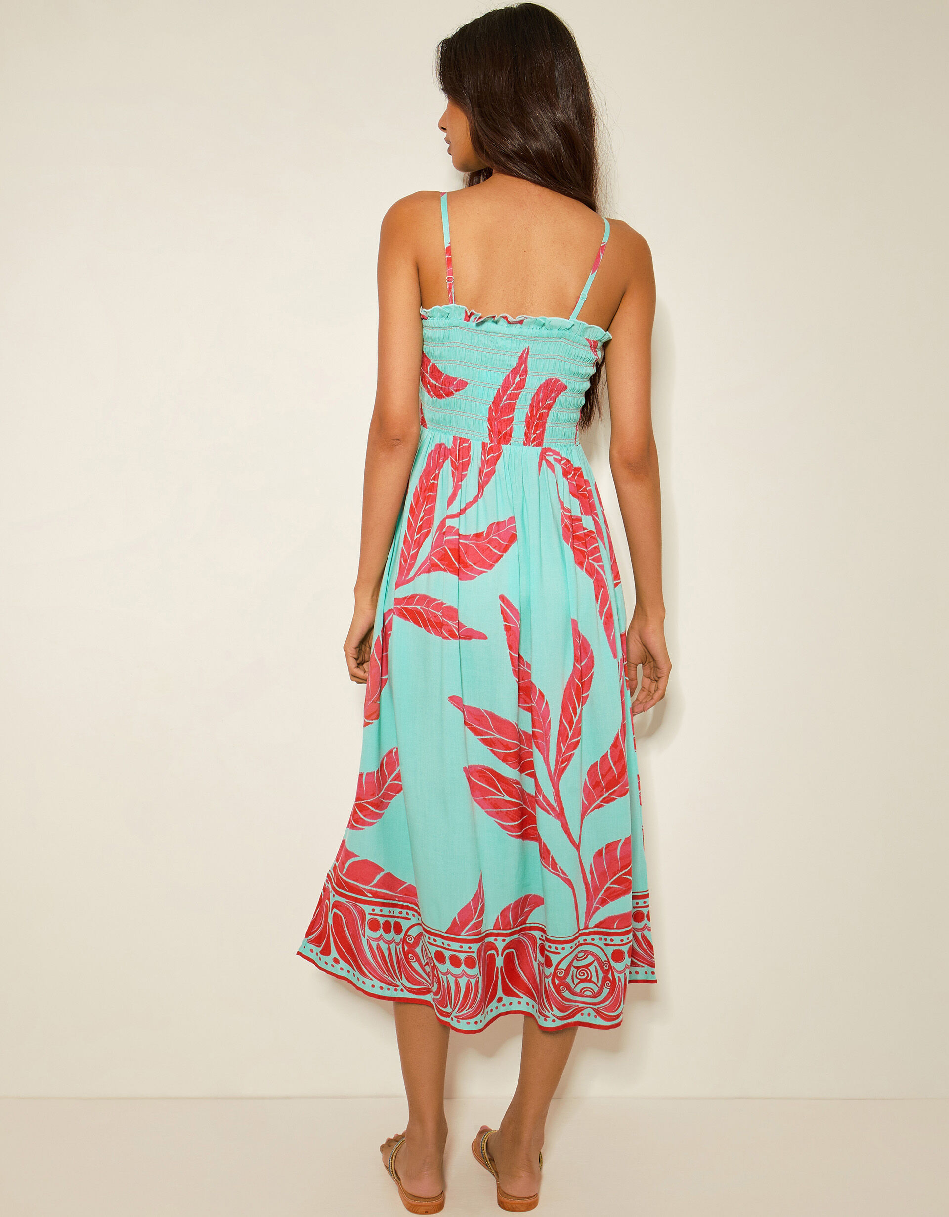 Pamela Palm Print Midi Sundress Green