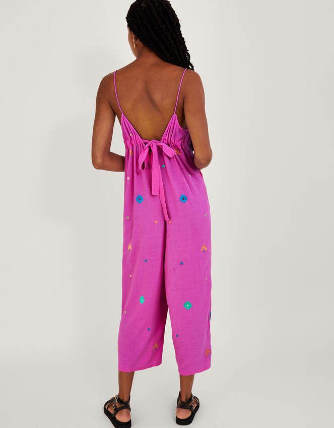 Abstract Geometric Embroidered Jumpsuit in LENZING™ ECOVERO™ Purple