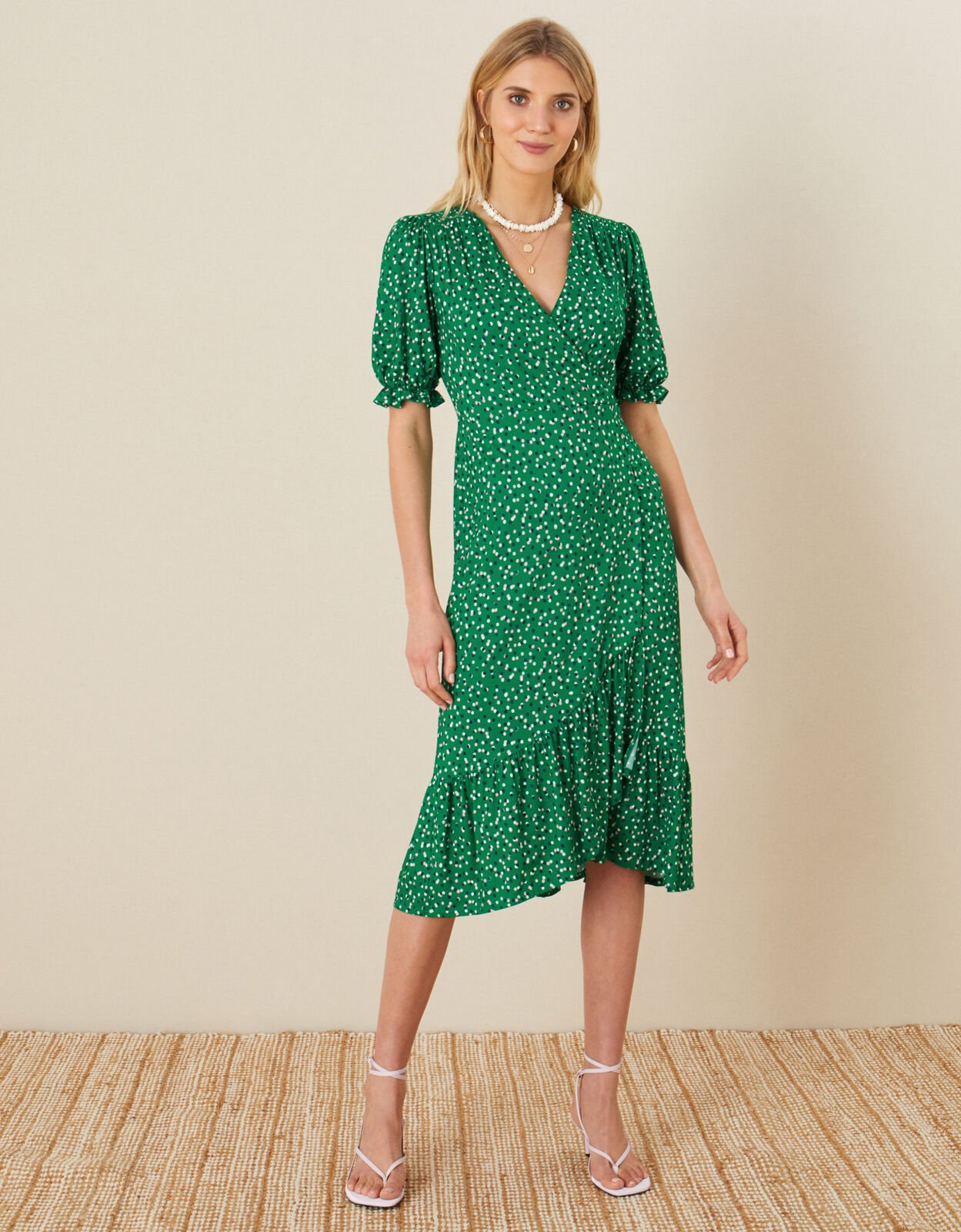 Britt Spot Print Jersey Wrap Dress Green