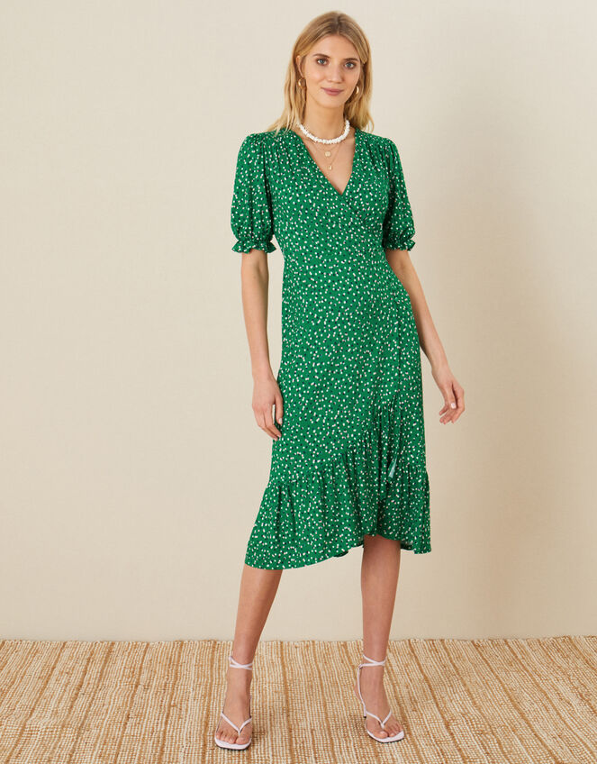 Britt Spot Print Jersey Wrap Dress, Green (GREEN), large