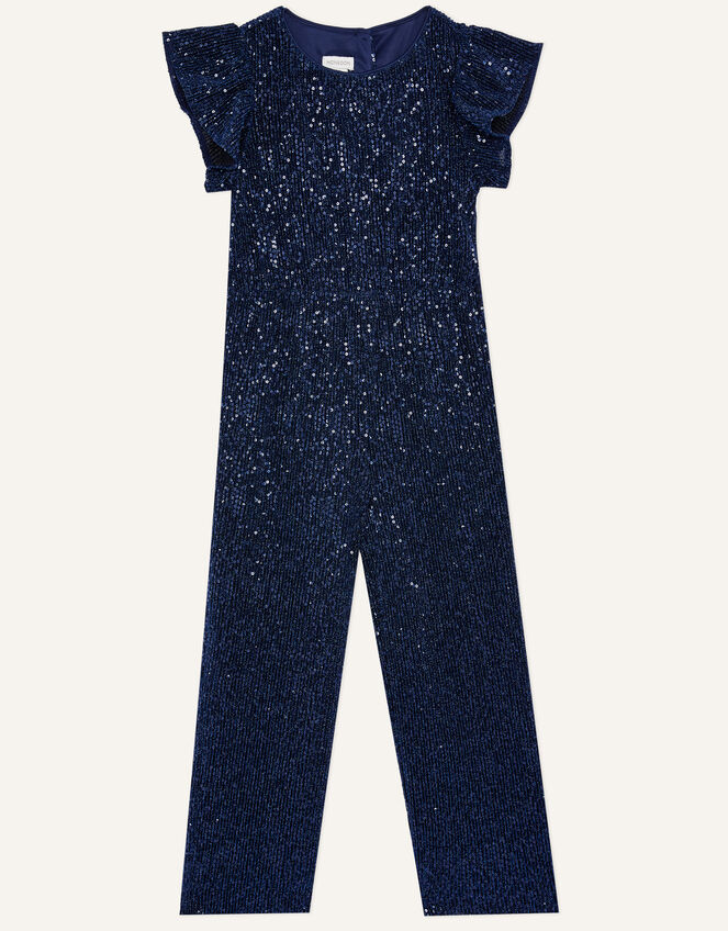 Sequin Stretch Jumpsuit, Blue (NAVY), large