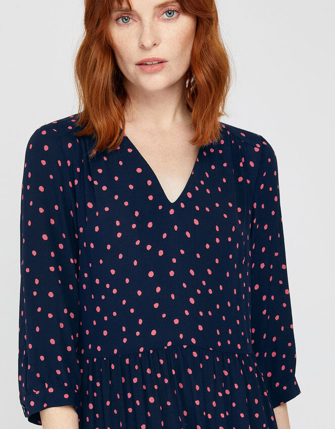 Tilda Tiered Spot Print Midi Dress, Blue (NAVY), large