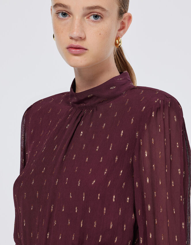 Scotch and Soda Metallic Tie Waist Mini Dress, Red (BURGUNDY), large