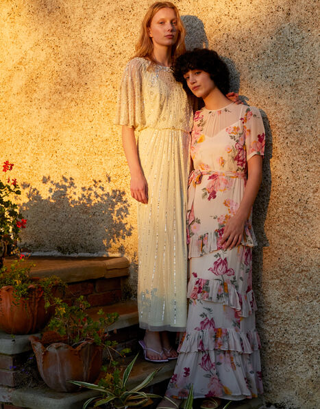 Sienna Print Maxi Dress in Sustainable Viscose Ivory, Ivory (IVORY), large