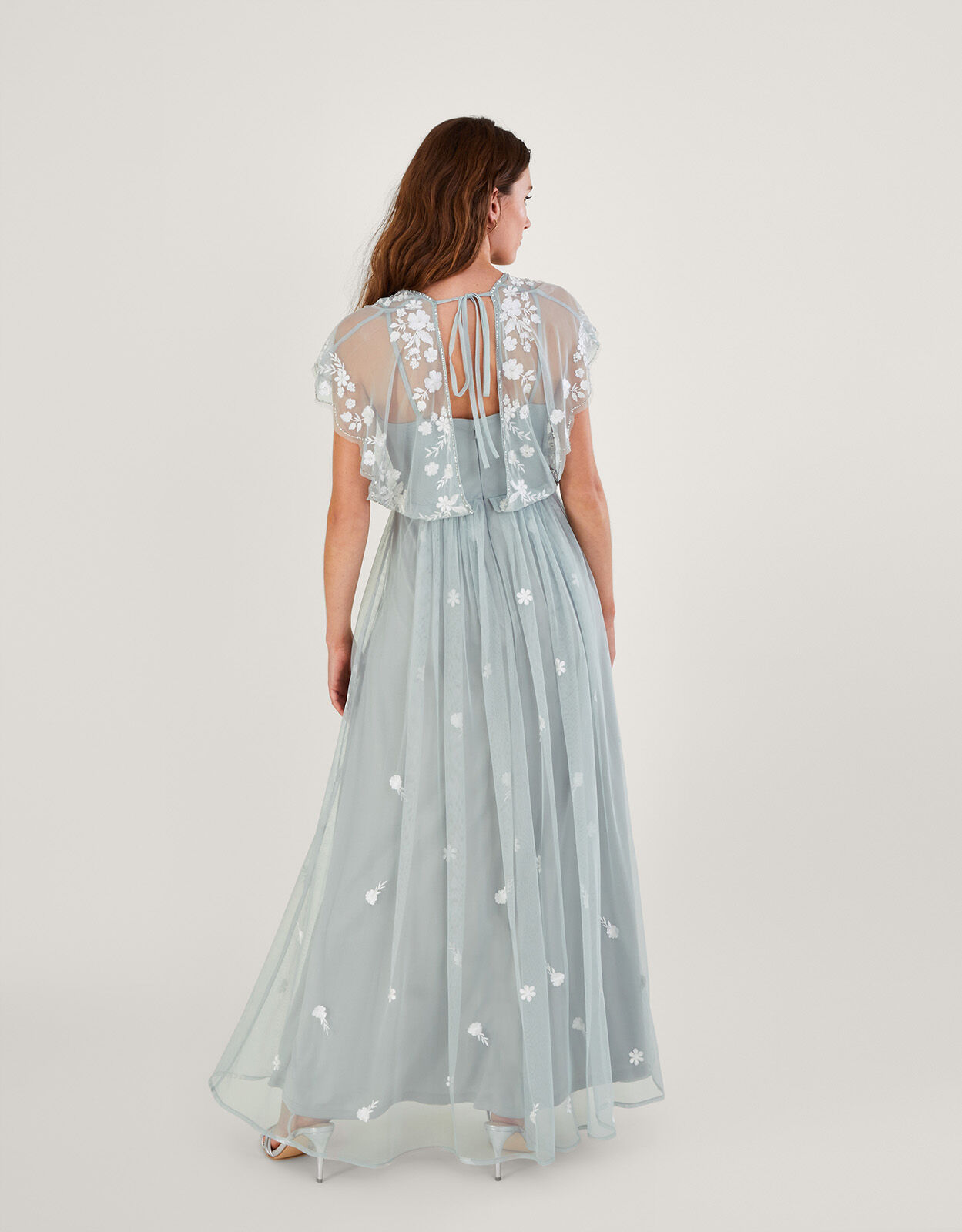 Sophie Embroidered Maxi Dress in Recycled Polyester Green