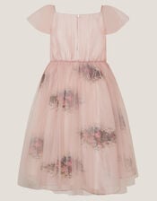 Charlotte Short Sleeve Floral Tulle Dress, Pink (PINK), large