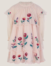 Baby Floral Embroidered Scallop Tier Dress, Ivory (IVORY), large