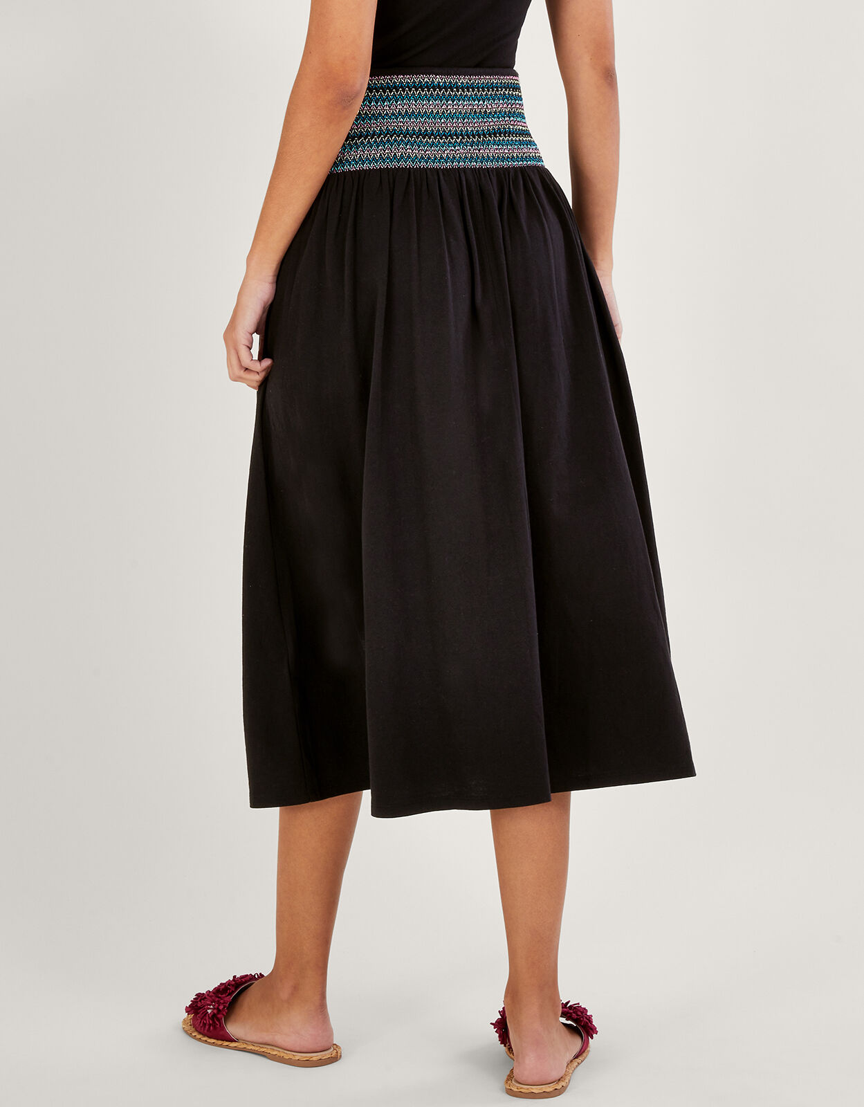 ●ROUGHNECK● Shirred Waist Band Midi Skirt / Black Shirred Waist Jersey Skirt Black | Skirts | Monsoon UK.