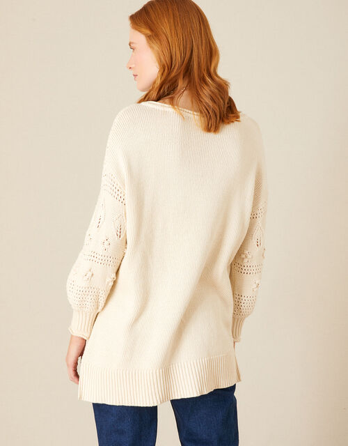 Stitch and Bobble Detailed Jumper in Recycled Cotton, Ivory (IVORY), large