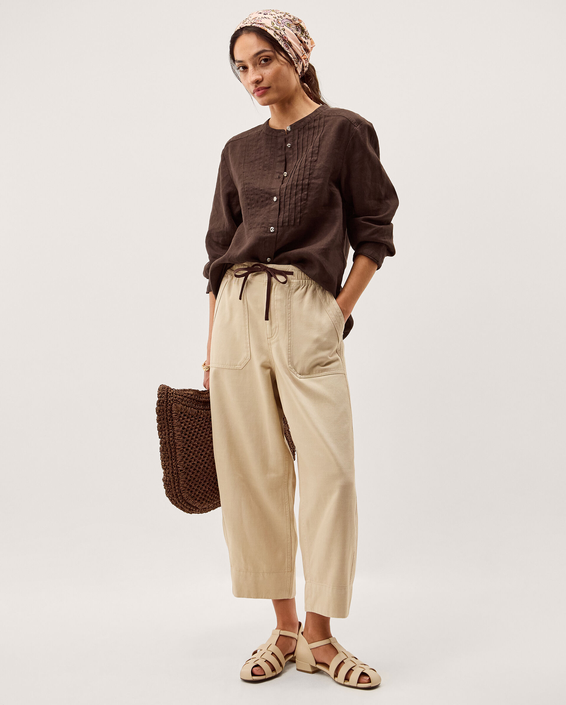 Clo Pintuck Linen Shirt Brown