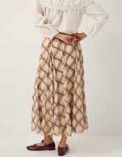 Chelsea Check Print Midi Skirt, Natural (NATURAL), large